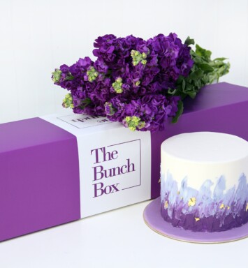 purple flowers & cake