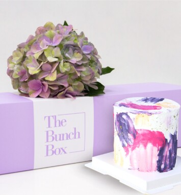 purple flower bunch & cake